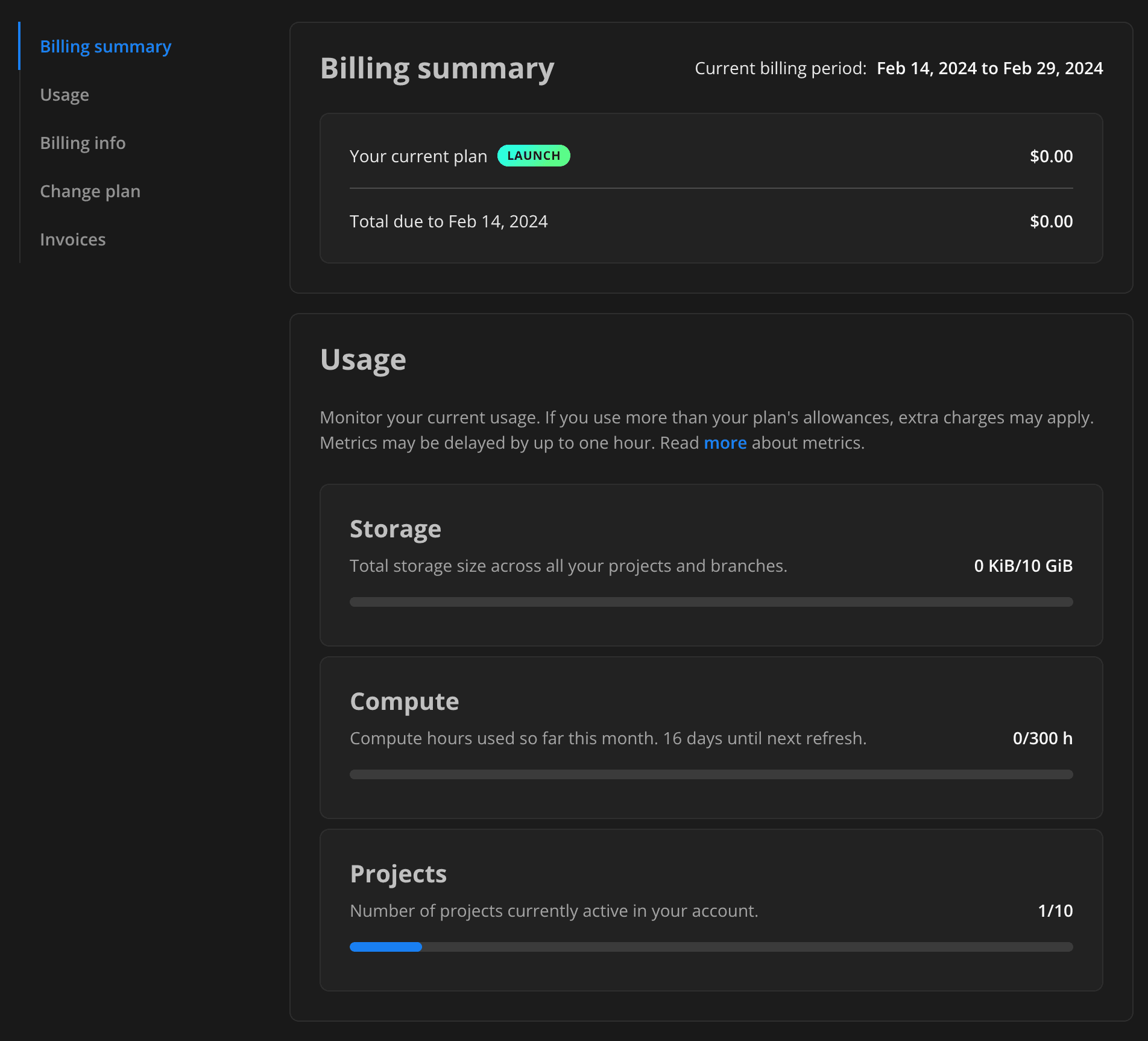 Monitor billing and usage